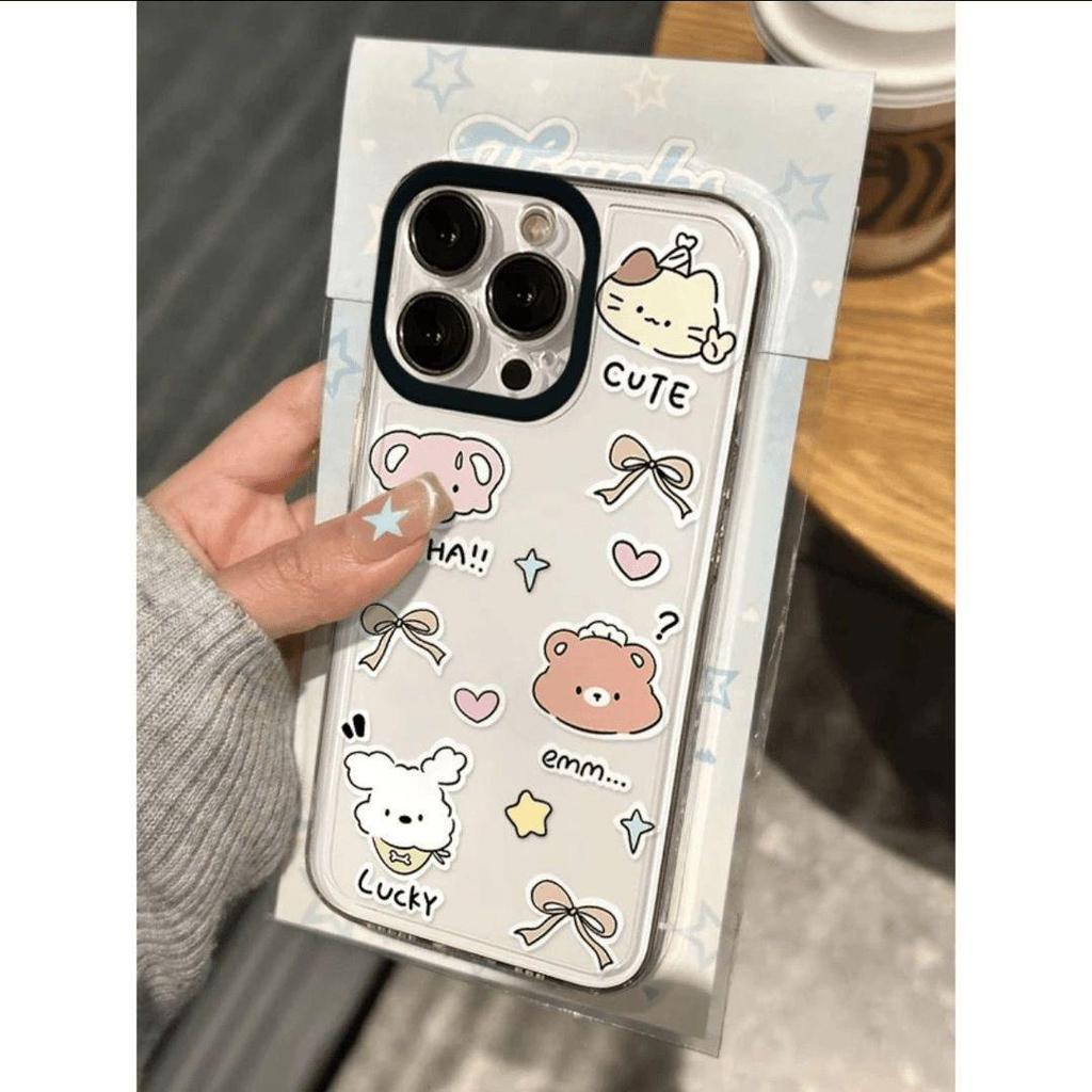 Cartoon Animal Transparent Phone Case for Apple 14/15/16 Pro/17 Pro Max