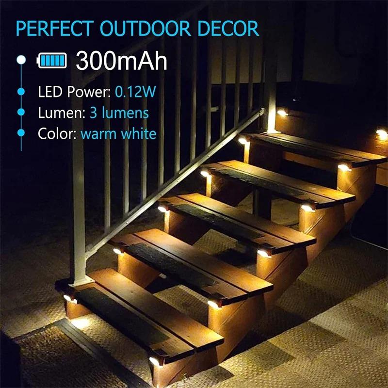 4 Pack Solar Deck Lights Outdoor Waterproof LED Fence Lights Garden Step Lamp for Patio Stairs Railing Pathway Step Solar Lamp