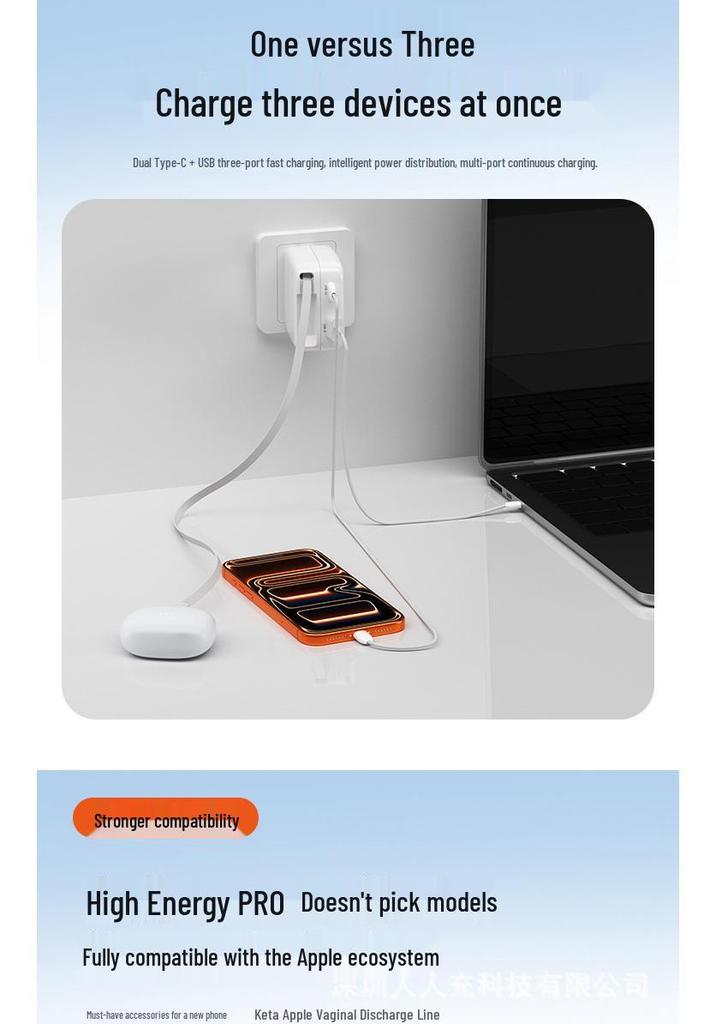 65W GaN PD Fast Charger for Apple & Huawei Devices