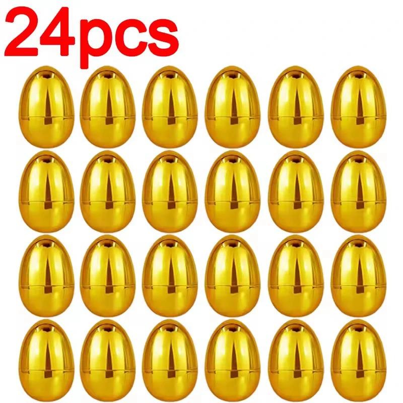 6-24pcs Golden Easter Eggs Plastic Fillable Egg Easter Egg Hunt Game Prizes Home Decoration Supplies Kids Birthday Party Favors