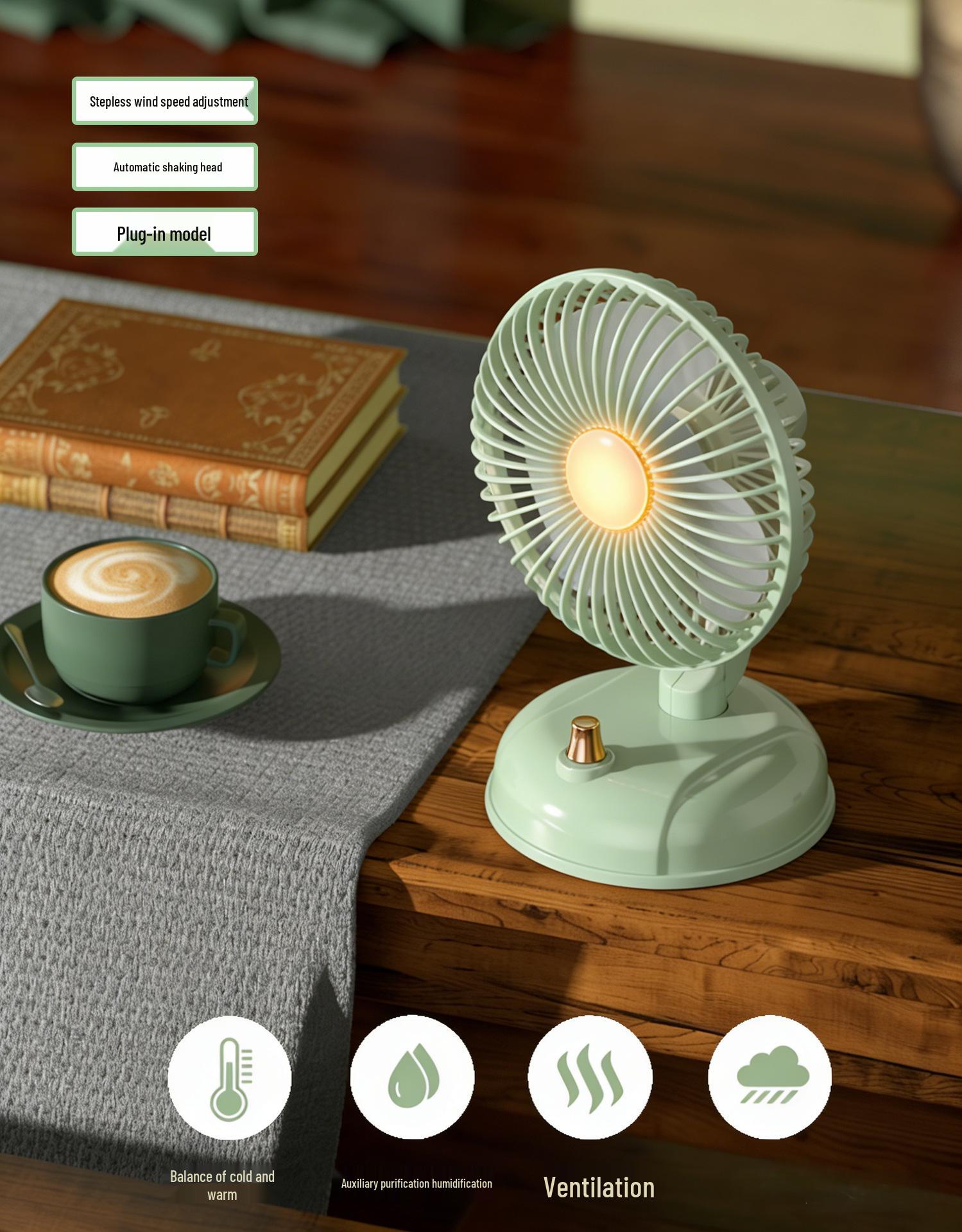 

Retro USB Oscillating Desktop Fan - Low Noise Electric Table Fan for Home or Office 14x17x24cm