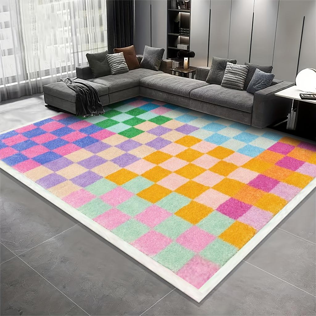 

VIKAMA Color Gradient Checkered Large Living Room Rug, Macaron Tone Bedroom Mat, Non-Slip Wear-Resistant Kids Room Decor Carpet 50x80cm 20x31inch