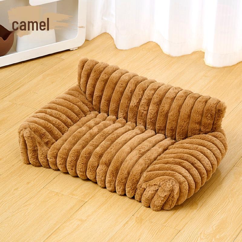 All-Season Striped Rabbit Fur Pet Bed: Winter Warm Sofa for Cats & Dogs