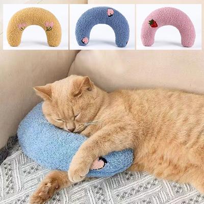 Travesseiro para gato, travesseiro para dormir, travesseiro macio em forma de U, macio e grosso, resistente a mordidas, travesseiro quente de inverno, brinquedo para gato, brinquedos para animais de estimação, suprimentos para animais de estimação