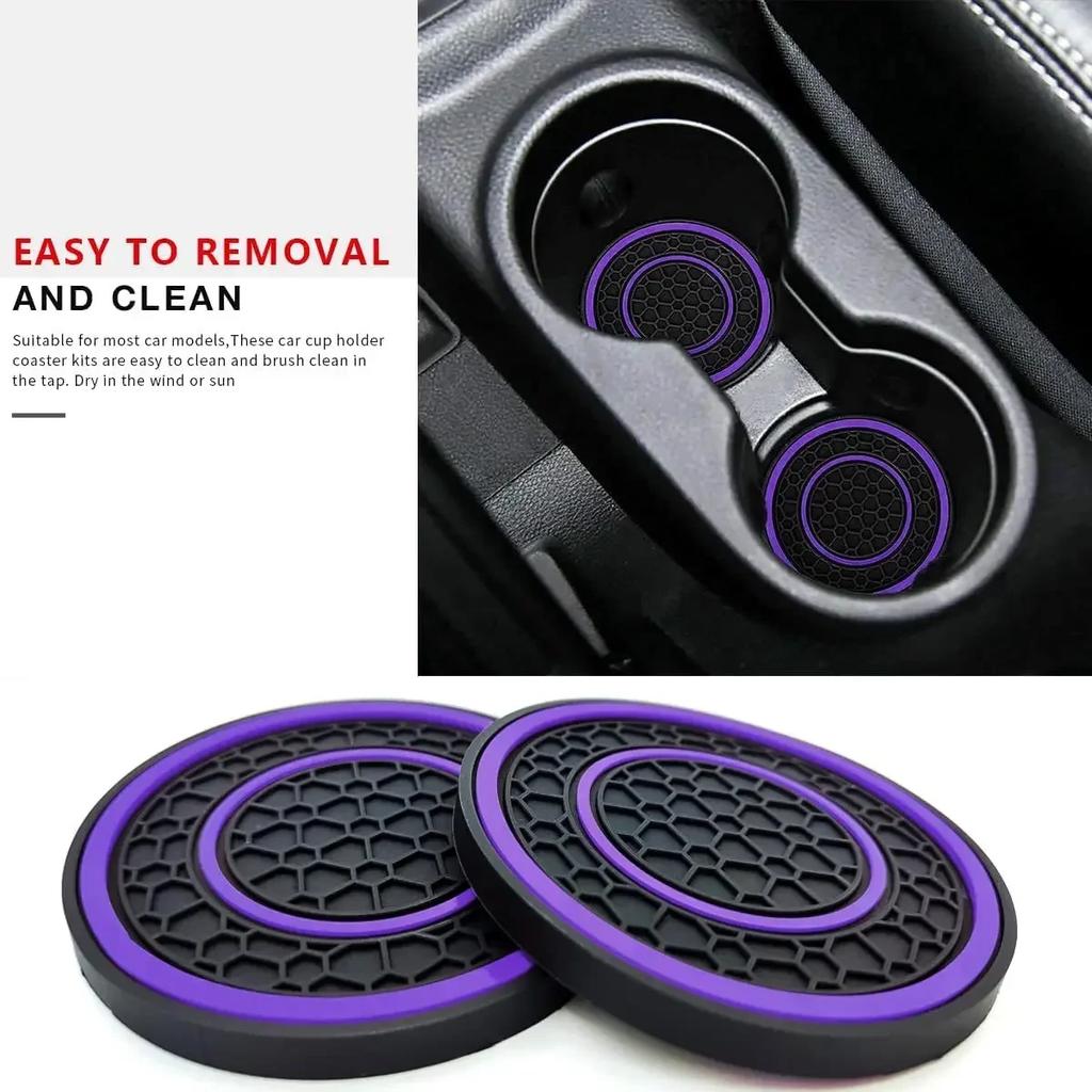 2Pcs Car Coasters 7cm 2.76inch PVC Anti-Slip Sift-Proof Cup Mats Beverage Coaster Car Bottle Holder Car Interior Accessories