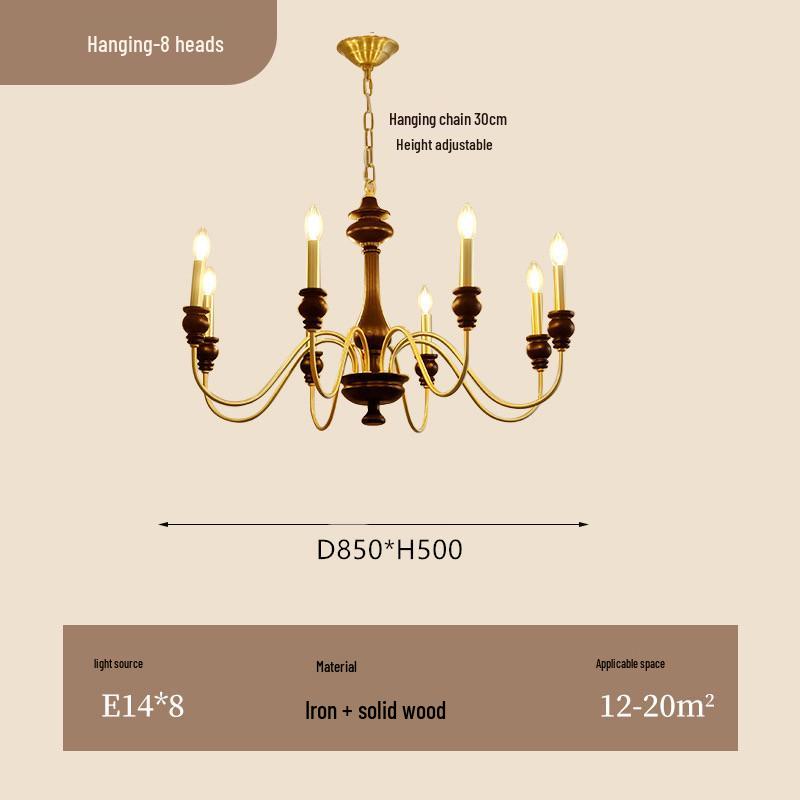 Mid-Century French Retro Candle Chandelier - Solid Wood, Ideal for Living Rooms, Dining Areas, and Bedrooms