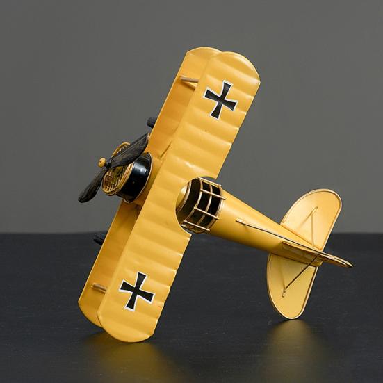 Iron Airplane Model Vintage Biplane Tabletop Ornament Collectible Mini Glider Biplane