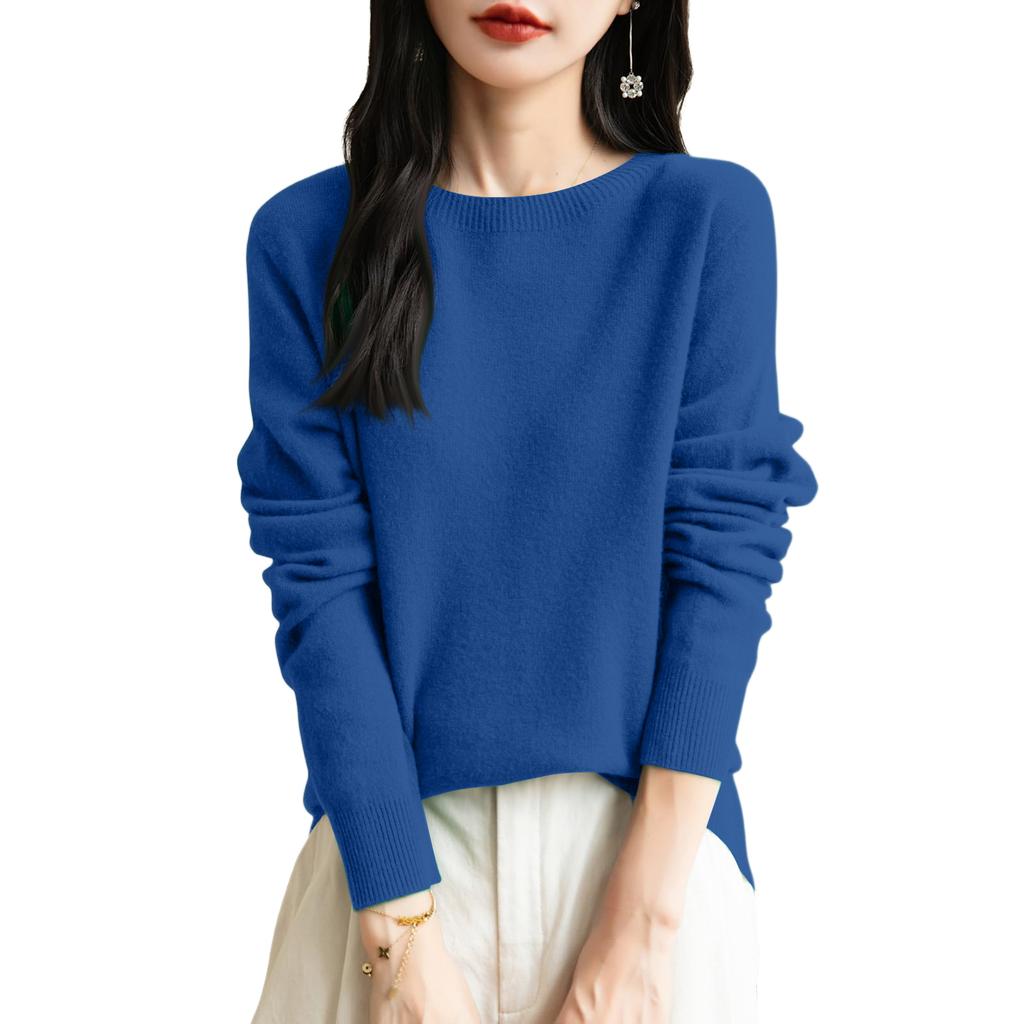 Women's Fashion Knit Round Neck Pullover Base Layer Sweater Color Long Sleeve Top