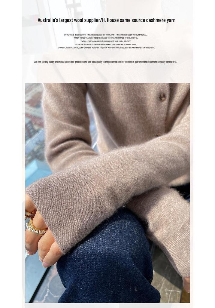 Pure Wool Women's Polo Collar Knit Cardigan – Autumn/Winter, Solid Color, Skin-Friendly, Single-Breasted Outerwear.