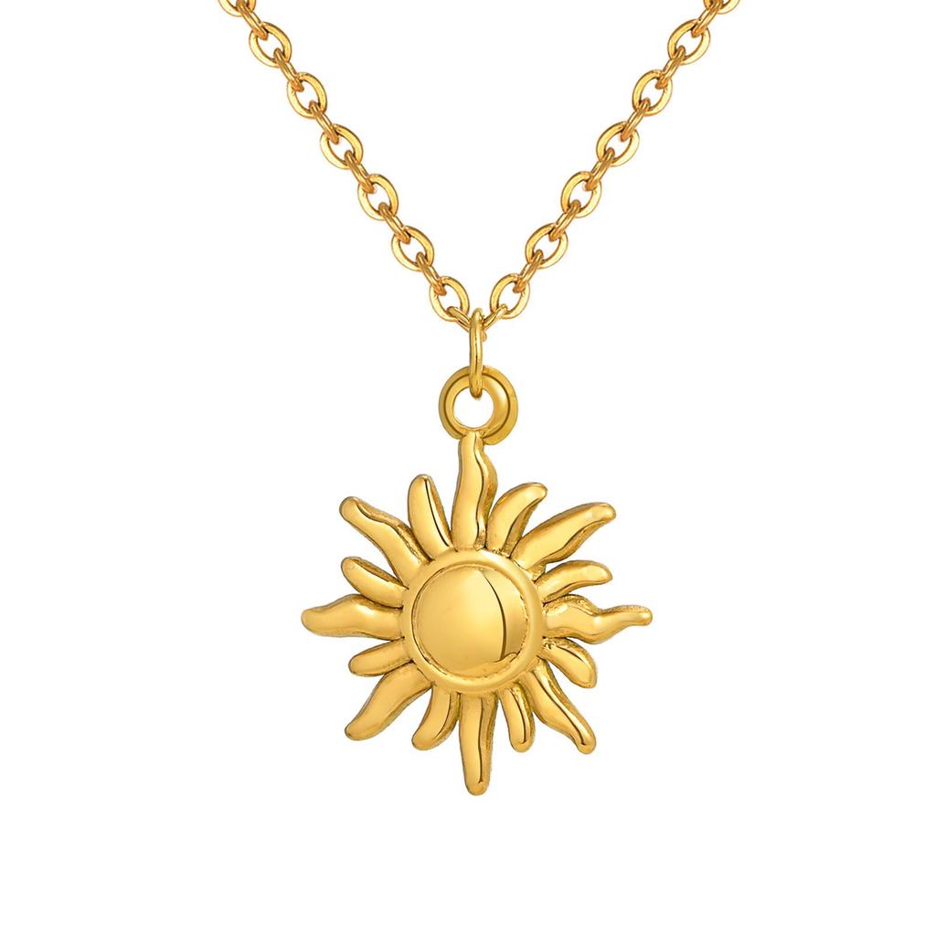 18K Gold-Plated Sun Pendant Titanium Steel Necklace for Women