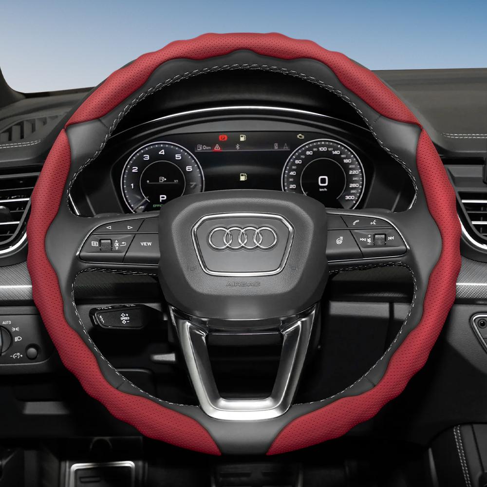 Funda para Volante para Audi, Diseño Deportivo Ondulado, Cuero Transpirable, Segmentada, Antideslizante, Absorbente de Sudor, Funda Protectora A4 B8