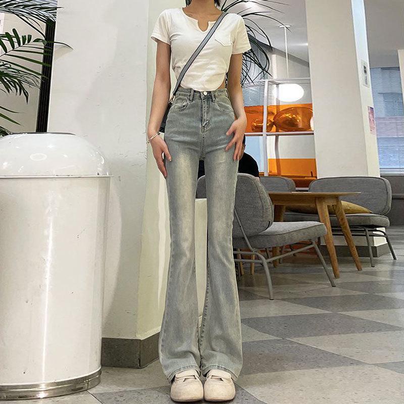 Women's High Waist Light Flare Jeans - Slim Fit Micro Flare, Elastic and Stylish for Spring & Autumn