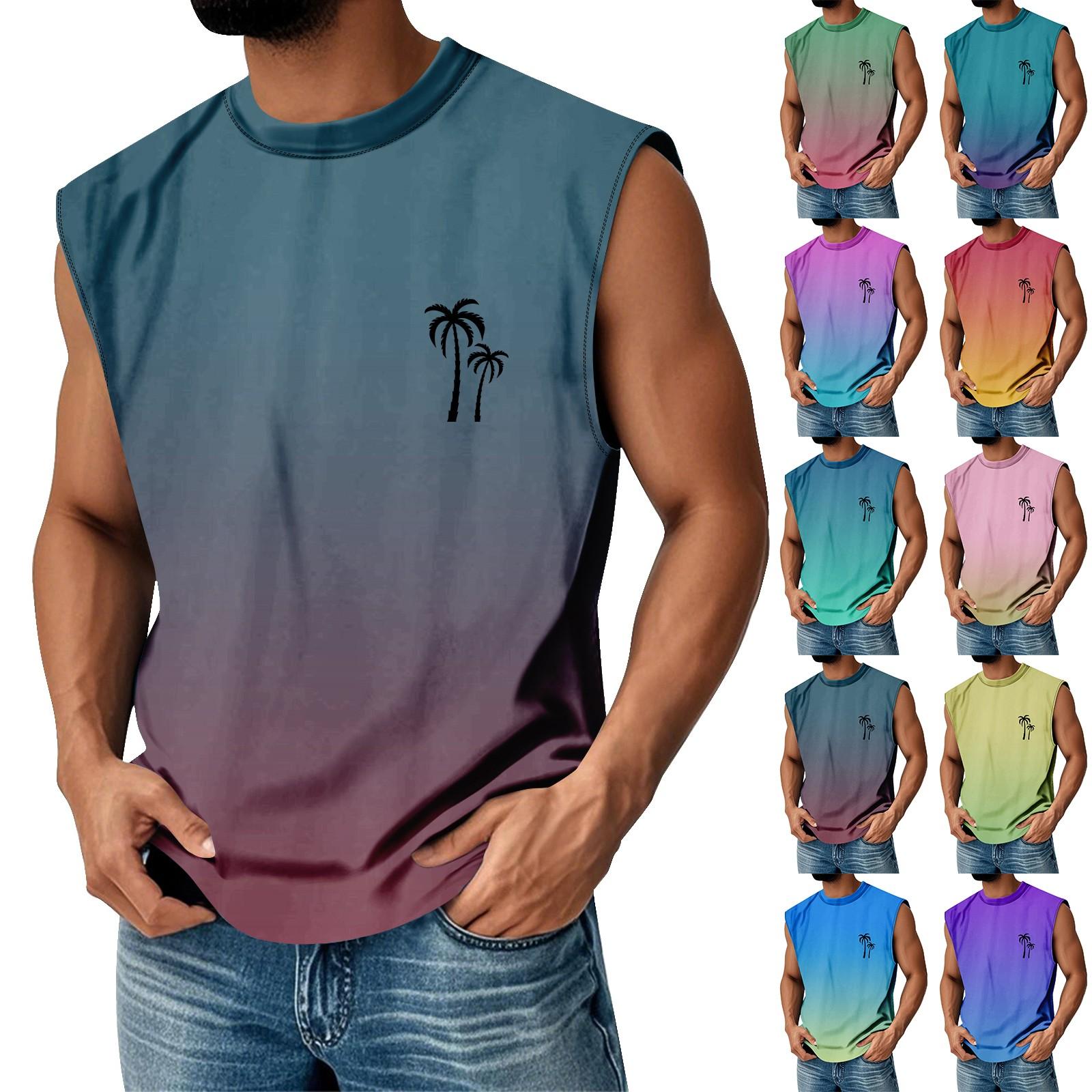 

Men s Summer Print Round Neck Gradient Sports Casual Sleeveless Vest XL