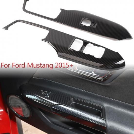 2 шт. Накладка на кнопку стеклоподъемника из углеродного волокна для Ford Mustang 2015+