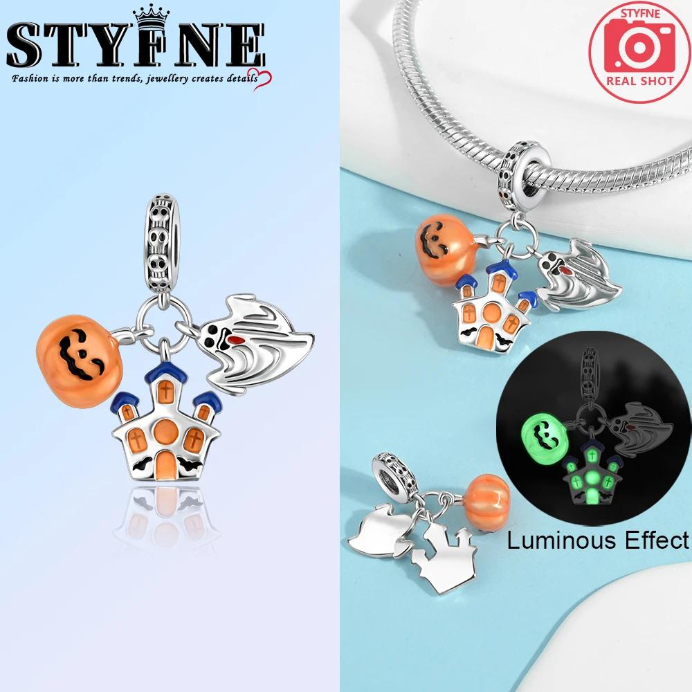 Copper Halloween Luminous Ghost Charm Pendant Beads Fit Original Bracelet For Women Valentine Day Jewelry Gifts