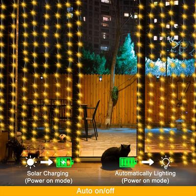 1 Pack 300 LED Solar Curtain Light Outdoor, 8Modes, Fairy Lights, IP44 Waterproof,Garden Wall Christmas Decor 9.8Ftx9.8Ft