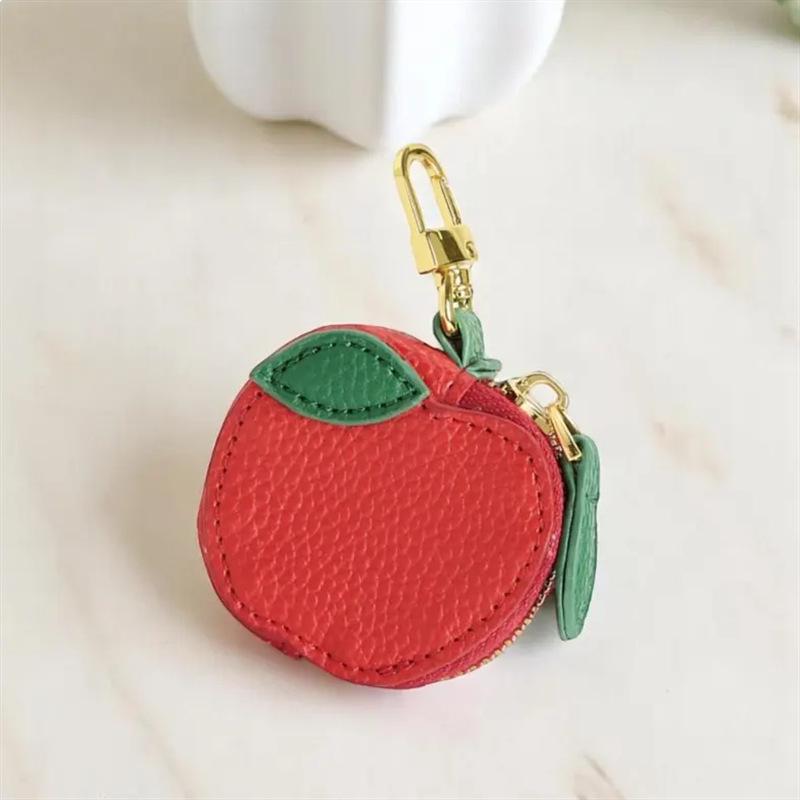 Spot PU Leder Besticktes Münzfach & Schlüsselanhänger - Lychee-Narbenleder, Erdbeere, Zitrone, Apfel, Avocado, Ananas Designs