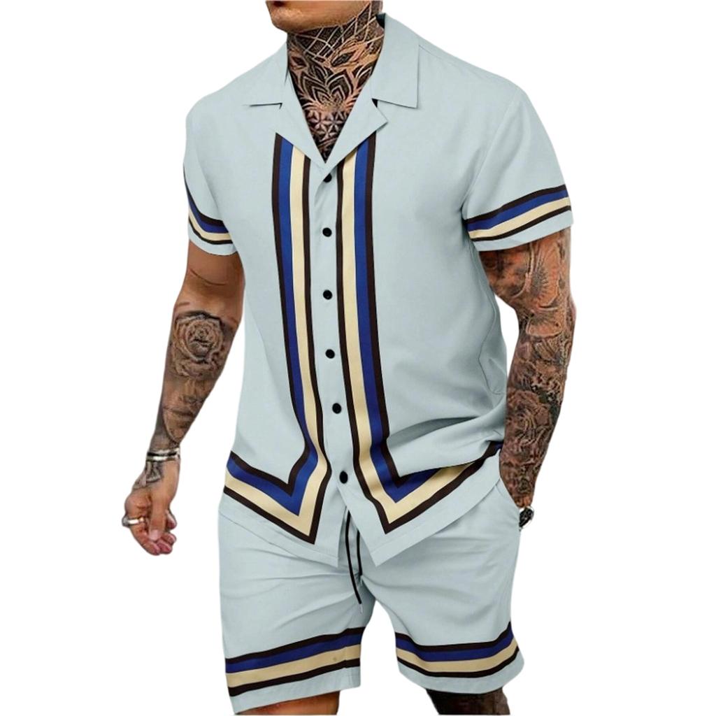 Men  Sports  Leisure  Short  Sleeves  Shirt  Shorts  Two,Piece  Set