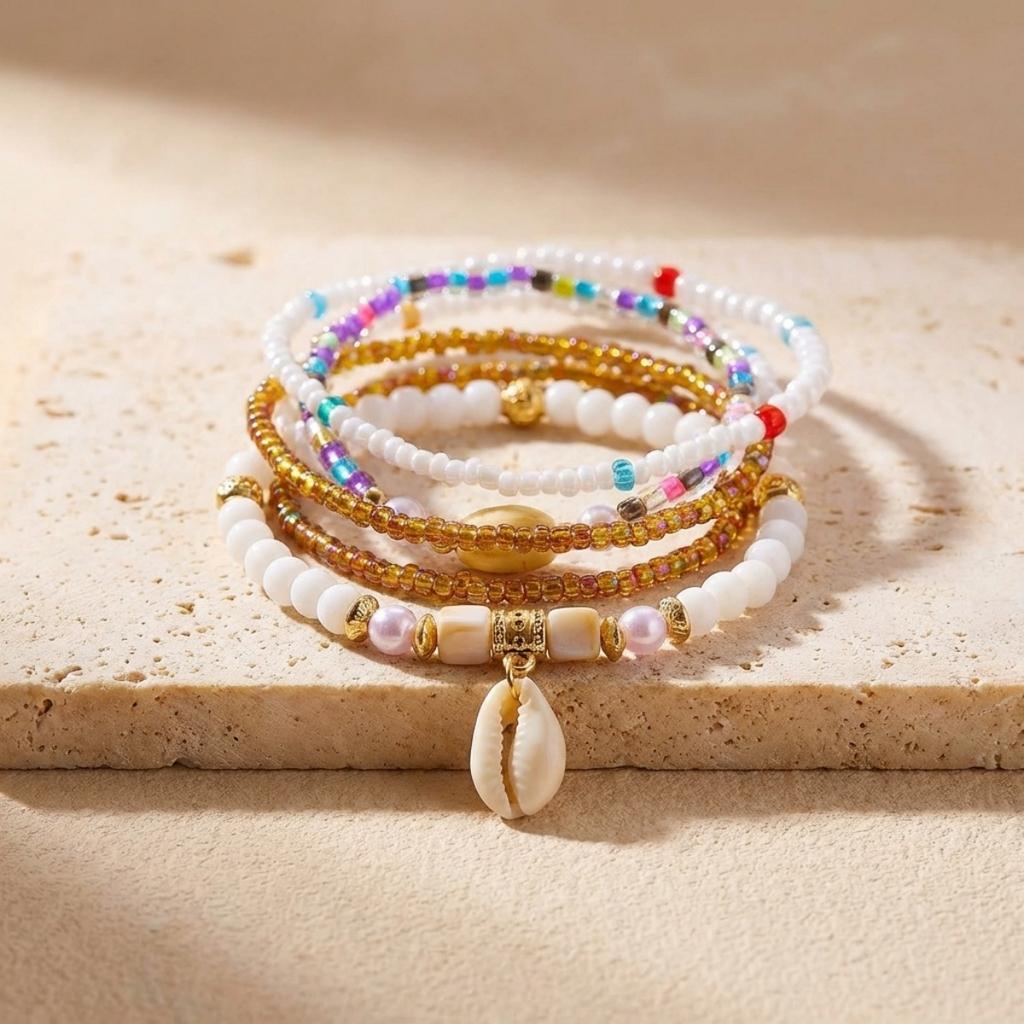 Bohemia Multilayer Rice Beaded Shell Tassel Bracelets For Women Men Ethnic Colorful Crystal Beads Bangle Summer Vacation Jewelry