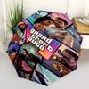 Game Grand Theft Auto Print Automatic Umbrella, 8 Rib Iron Frame, Plastic Handle, Suitable for Outdoor Travel &Daily , Ideal Gift