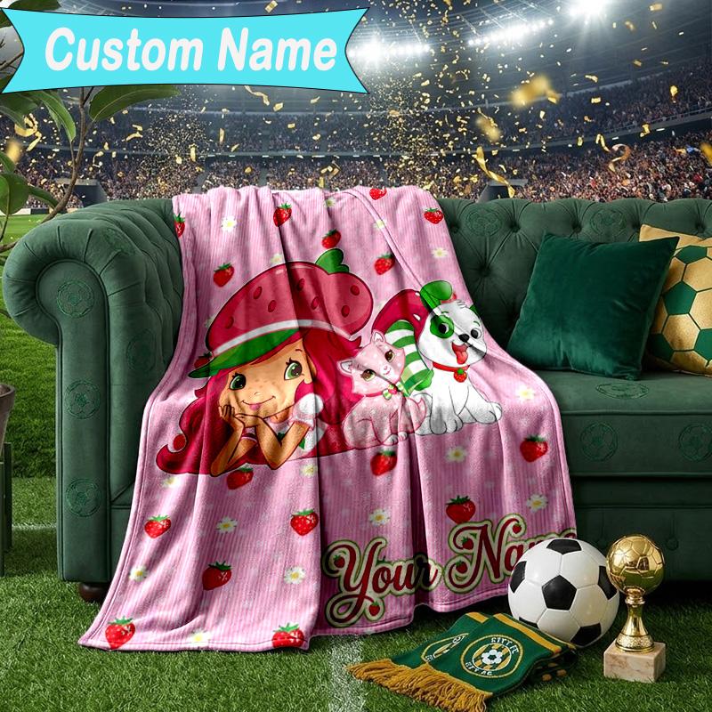 Custom Name Blanket Straw-berry Blanket Bedding Blanket for Travel, Camping, Living Rooms, Offices, Sofas, Fan Christmas gift