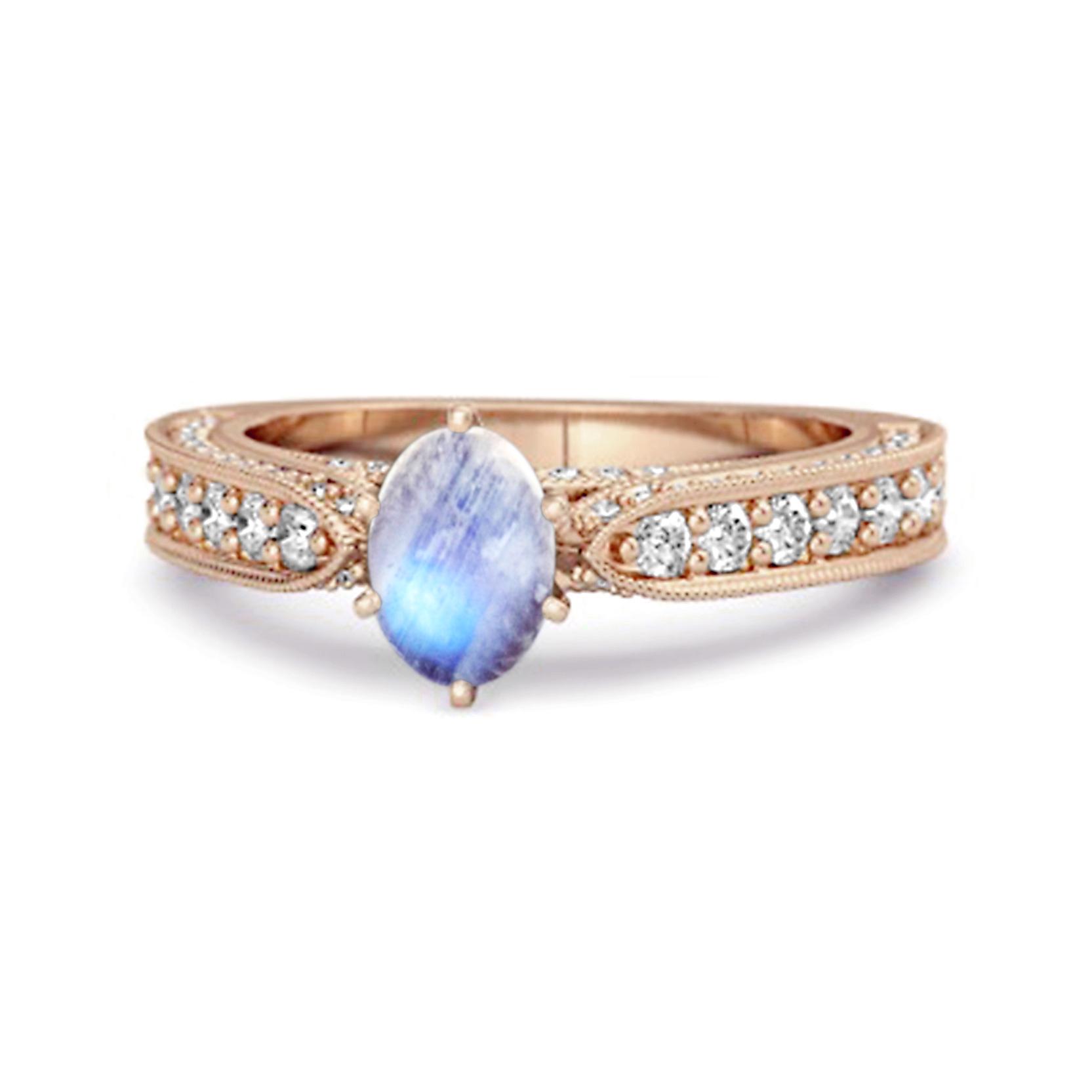 

Moonstone Tapered Five-Stone Ring -925 Sterling Silver Rose Gold Vermeil 7
