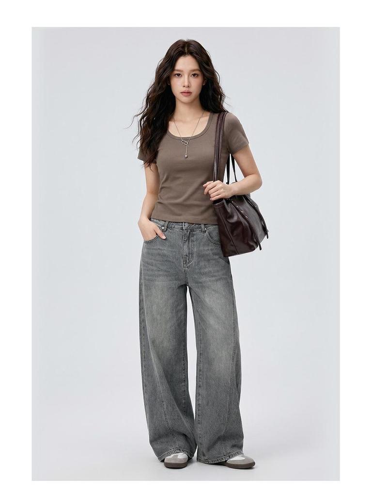 Women's Slim Fit U-Neck Short Sleeve T-Shirt - Flattering Pure Color, New Fashion Trend.