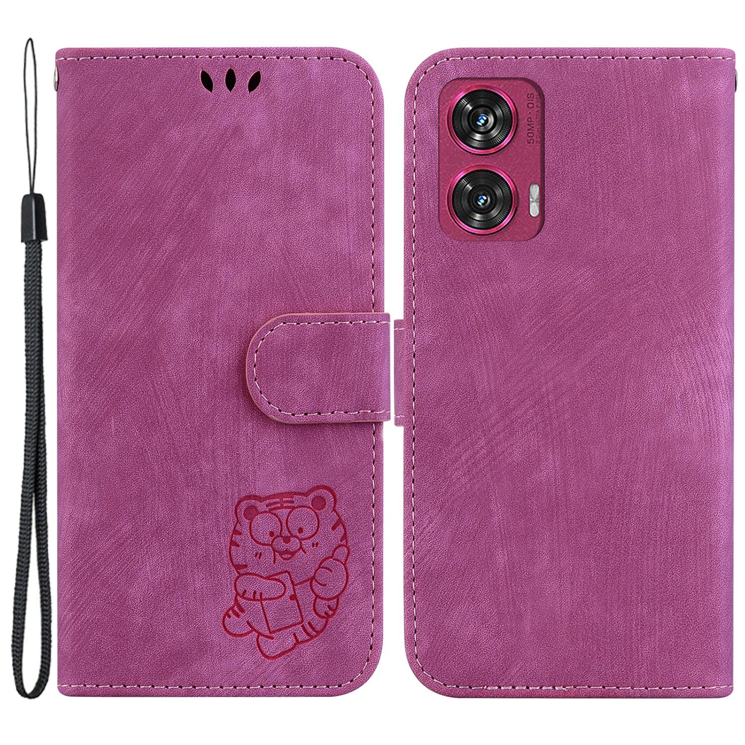 

For Motorola Edge 50 Fusion 5G Wallet Case Cute Tiger Imprint Leather Phone Cover Rose
