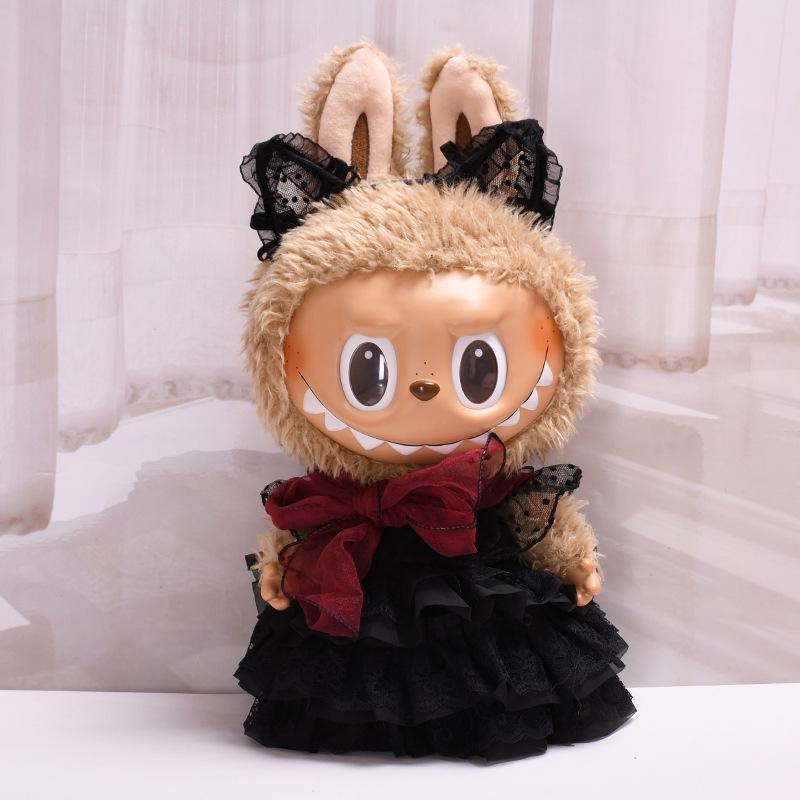 38cm Labubu Plush Doll Casual Outfit Set with Hat (Clothes Only)