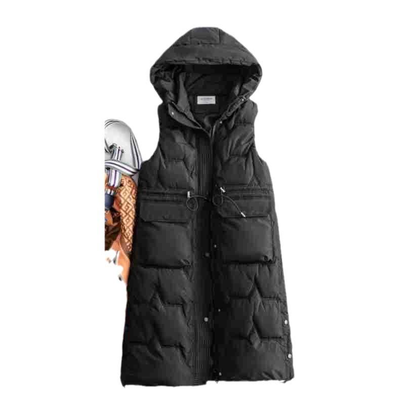 2026 Winter Women's Sleeveless Cotton Jacket Female Casual Hooded Long Over Knee Cotton Vest Jacket Women Thicken Warm Coats