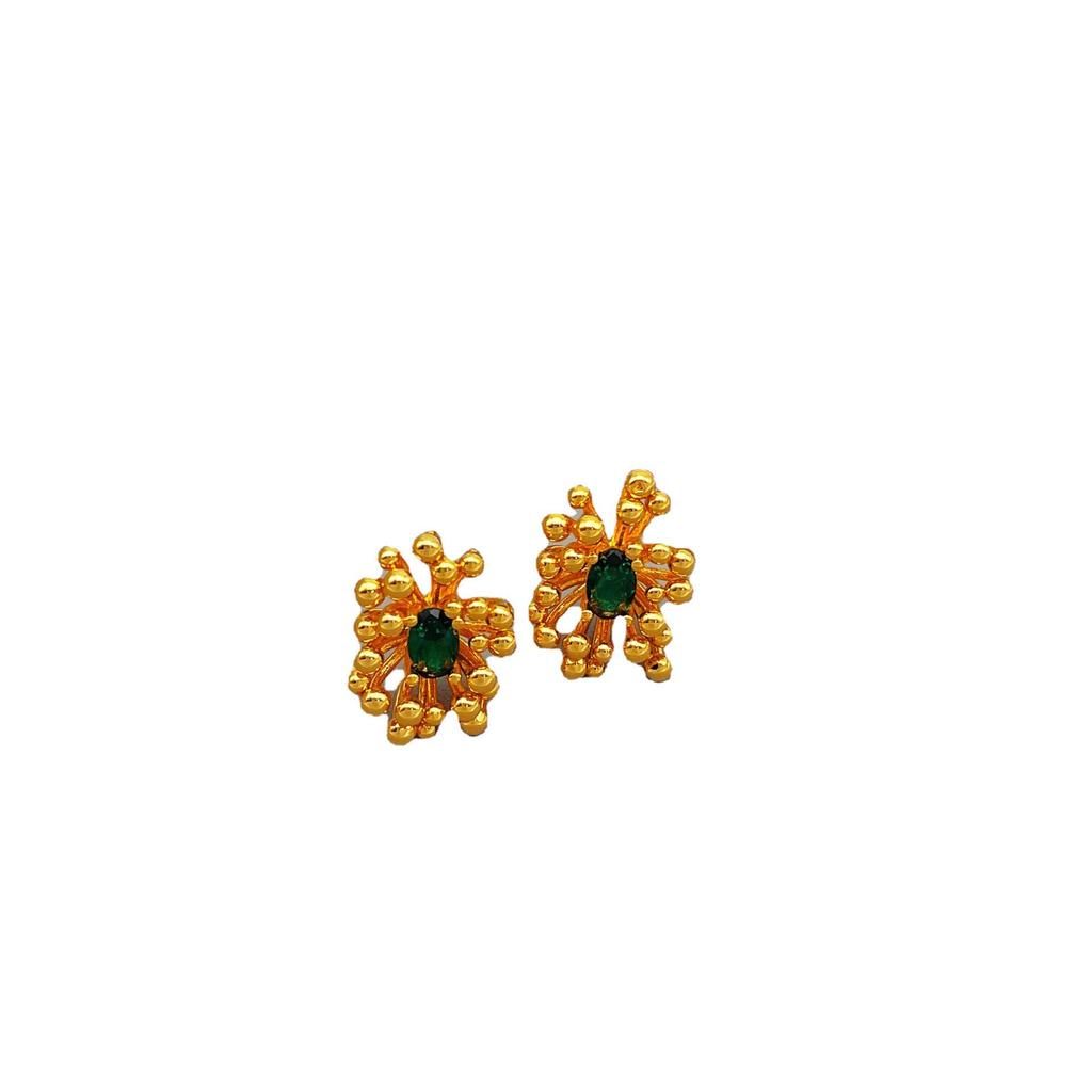 French Small Flower Pistil Green Zircon Stud Earrings - Exquisite, Simple, Versatile Luxury Style