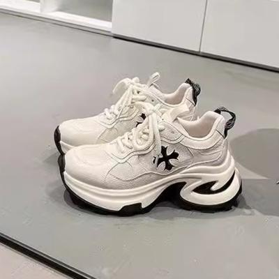 Damen Leder Plateau Dad Schuhe neuer Frühling kleiner Mann Höhenzunahme Mesh atmungsaktiv Sportliche Casual Damenschuhe