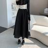 Women's Black Elastic High-Waist Slimming A-Line Umbrella Midi Skirt - Classic Flared Silhouette for All Occasions