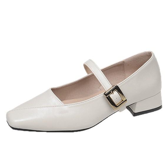 Temperament fashionable French retro word with thick heel shallow mouth Mary Jane shoes women's skirt small leather shoes square head single shoes