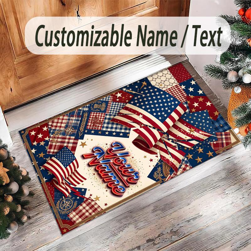 American Patriotic Theme Crystal Velvet Rug Personalized Custom Name Text Soft Floor Mat Home Decor