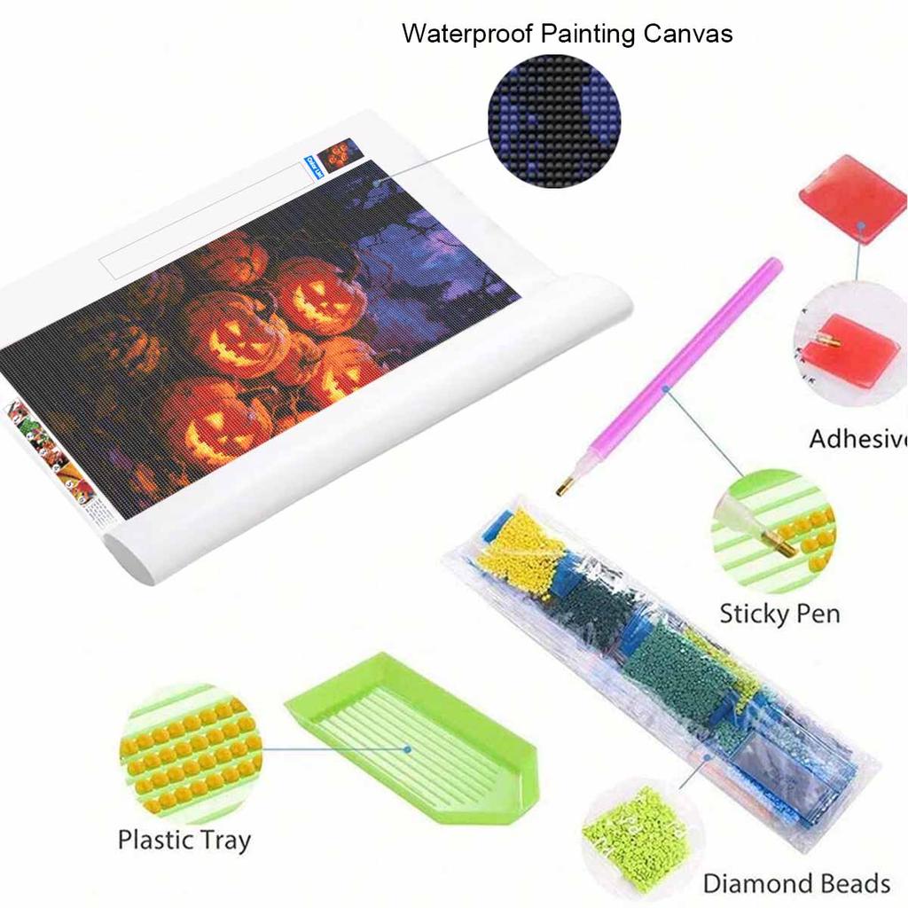 DIY Full Drill Diamond Painting Kit Spooky Halloween Pumpkins Design Rhinestone Canvas Art Relaxing Handmade Gift for Adults