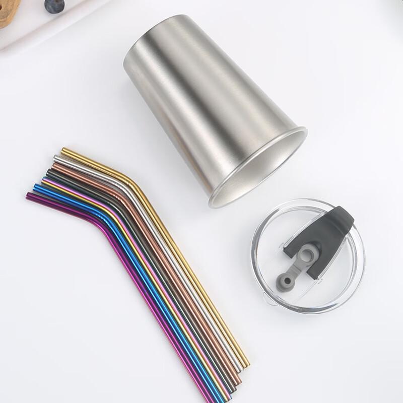 304 Stainless Steel Portable Cup with Straw and Lid