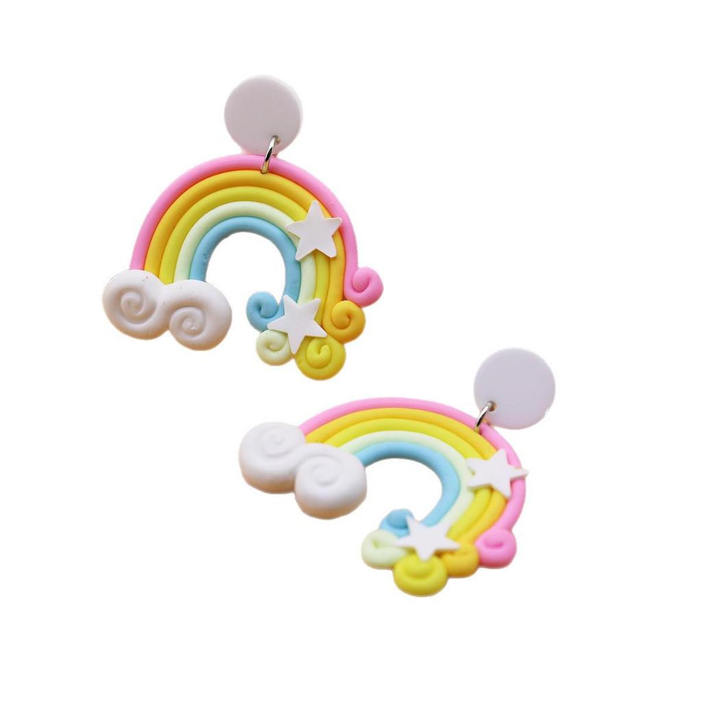 Exaggerated Handmade Rainbow Cloud Earrings - Youthful Summer Studs