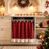 Red Patterned Oven Door Curtain Tie-On Fabric Kitchen Skirt with Ruffled Border for Cabinets Dishwasher Christmas Decoration