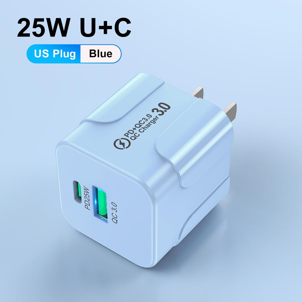 PD 25W USB C Fast Charger for iPhone 15 Pro Max Xiaomi 14 Oneplus KR EU US Mini 2 Ports Travel Plug Phone Fast Charging Adapter