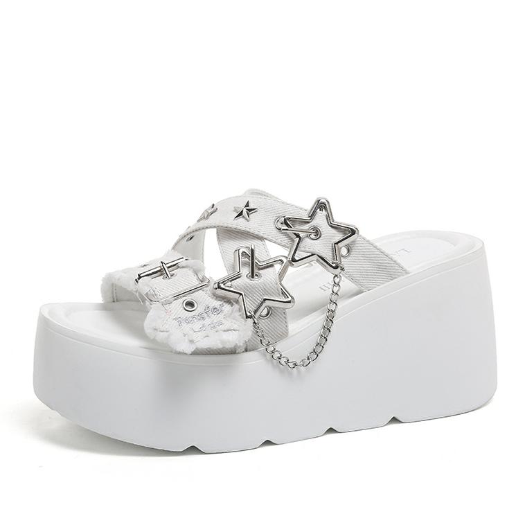 Fashion 9CM Punk Gothic Platform Canvas Shoes Open Toe Buckle Strappy Summer Sexy Rivets Thick Heels Footwear Gladiator Sandals Women