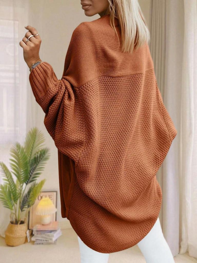 Women's Oversized Long Cardigan Sweater Open Front Batwing Sleeve Fall Knitwear