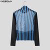 INCERUN Two-piece Men Long Sleeve Striped Mesh Sheer Bow Tops and Pants Sets