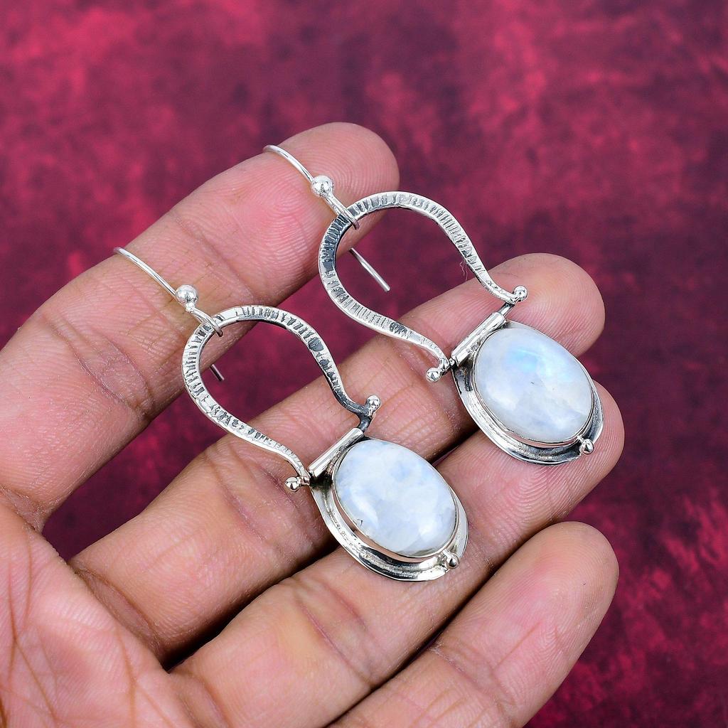 Rainbow Moonstone Jewelry, 925 Solid Sterling Silver Earrings Jewelry, Handmade Earrings Gemstone Jewelry For Women