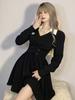 Korean Oversize 4Xl Black Dress Women Elegant LaAe Up Preppy Style Dress Casual Retro Turn Down Collar A Line Mini Dress