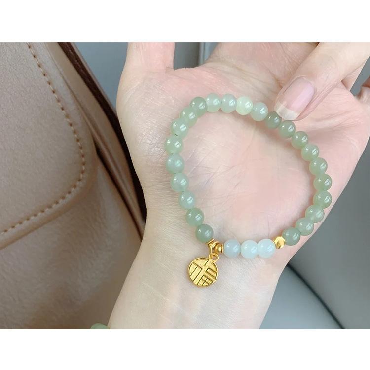 Peach Blossom Beaded Bracelet with Handmade Beads and Hetian Jade Fortune Charm, Chinese Style Niche Design, New Model for Women