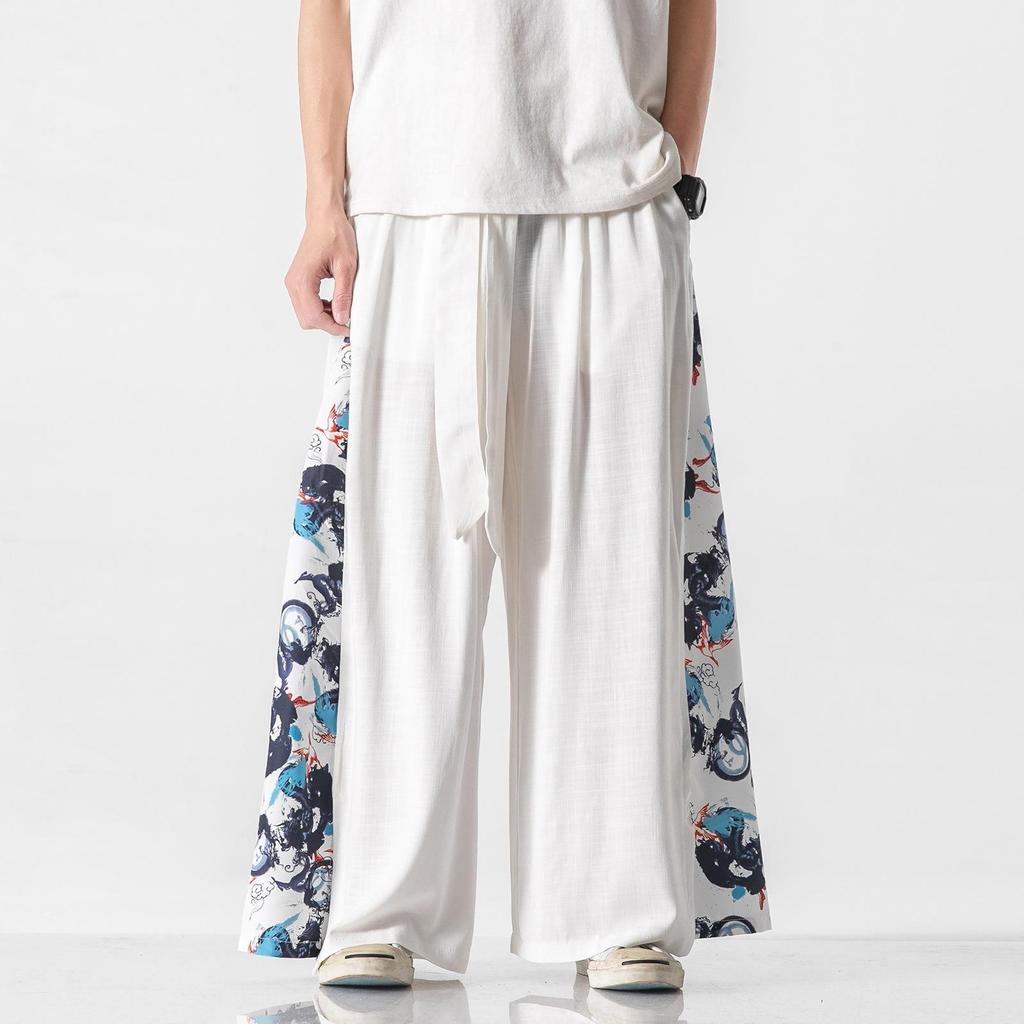 2021 Summer Retro Plus Size Men's Zen Cotton Linen Pants - Multi-Color Fashion Print