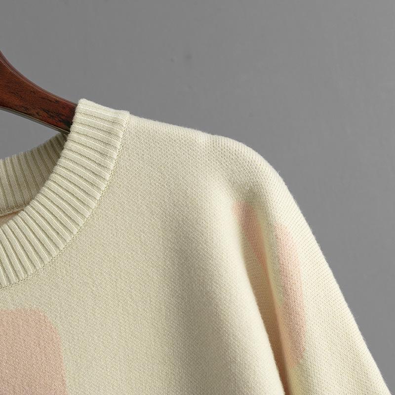 Autumn and Winter Knitted Sweater Women's Medium and Long Jacquard Loose Bottoming Shirt Top