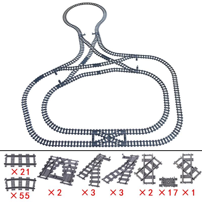 City Trains Flexible Tracks Forked Straight Curved Rails Crossing Switch Building Block Bricks High-Tech Creative Toys for Kids