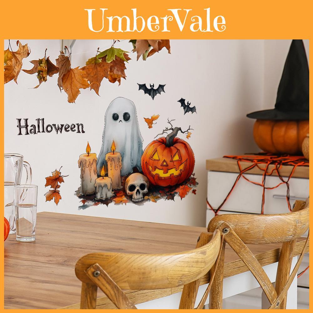 Halloween Pumpkin Ghost Candle Wall Sticker Pvc For Home And Commercial Spaces